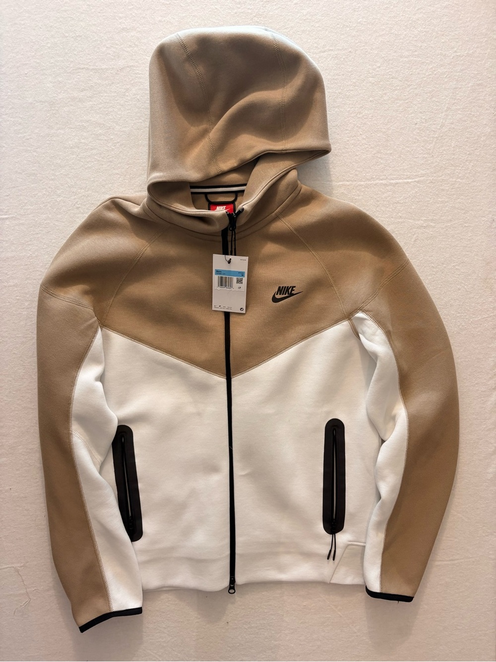 Nike Men’s Zip-Up Hooded Jacket - Beige & White